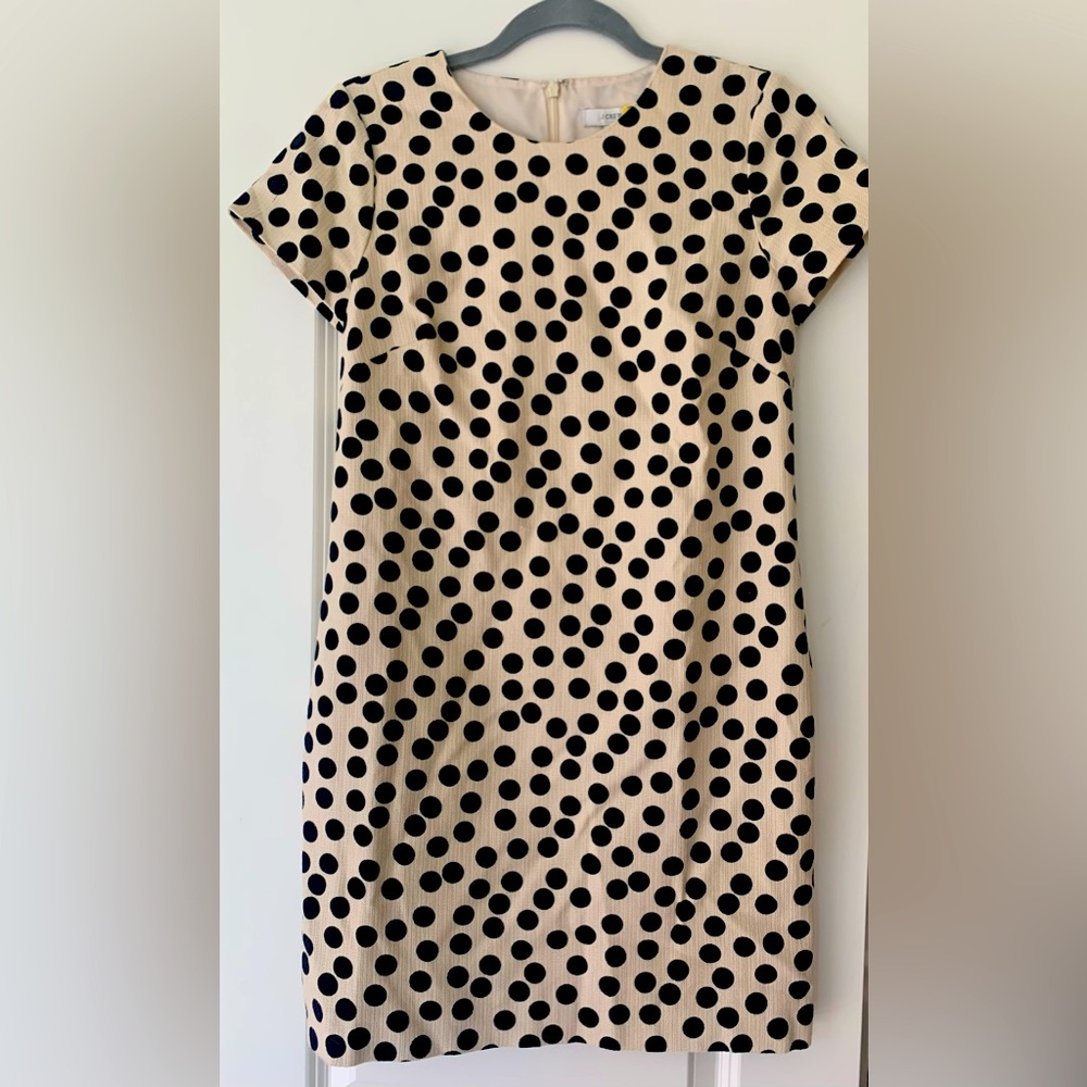 J. Crew cream with black polka dots shift dress